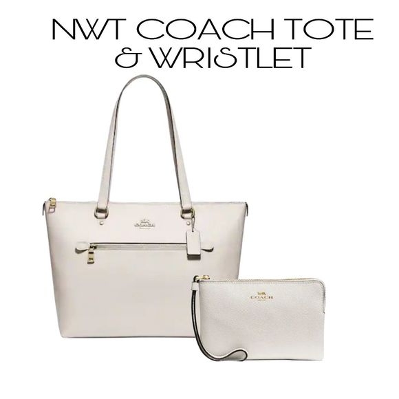 Coach Handbags - NWT COACH 2pc set GALERY CROSSGRAIN LEATHER TOTE & WRISTLET Ivory W gold HDWR